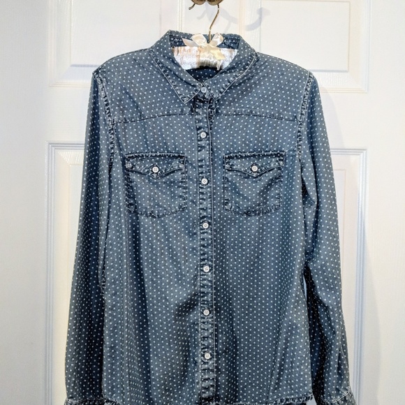 Victoria's Secret Polka Dot Blue Button Down Shirt - Picture 3 of 6